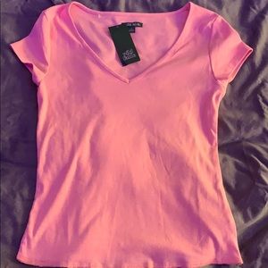 coral, cropped t-shirt